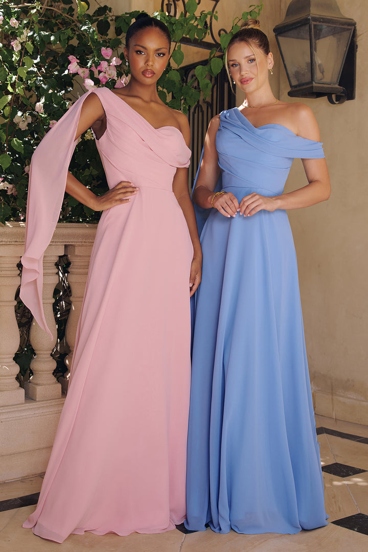 Amoris T716 One-Shoulder Chiffon Evening Gown for Weddings