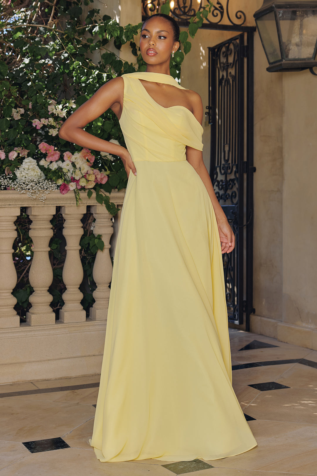 Amoris T716 One-Shoulder Chiffon Evening Gown for Weddings