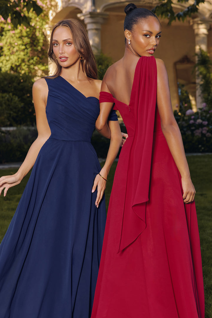 Amoris T716 One-Shoulder Chiffon Evening Gown for Weddings