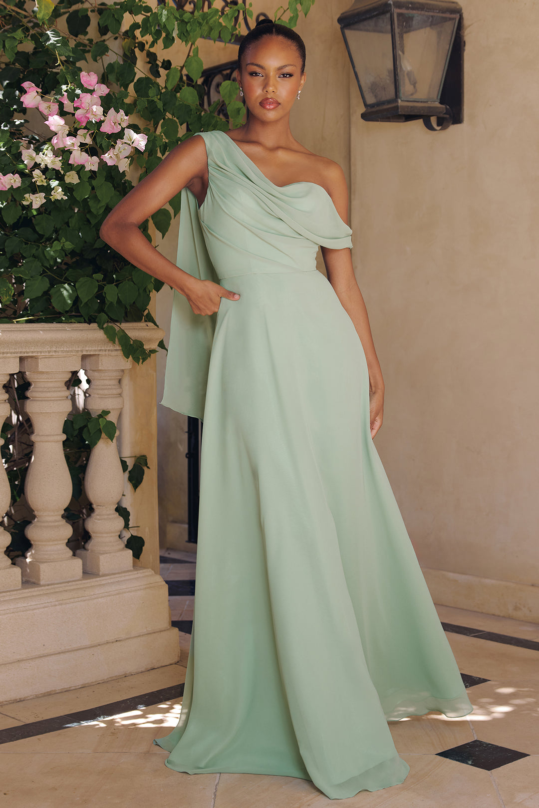 Amoris T716 One-Shoulder Chiffon Evening Gown for Weddings