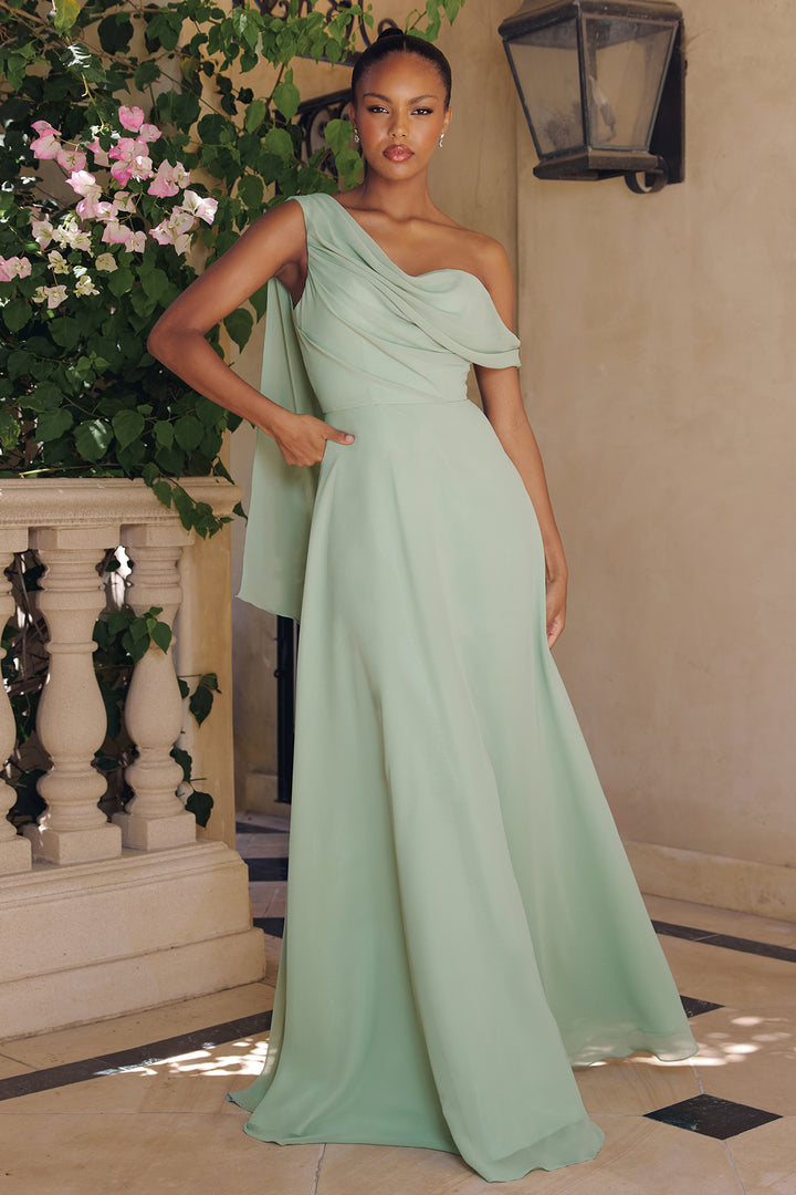 Amoris T716 One-Shoulder Chiffon Evening Gown for Weddings
