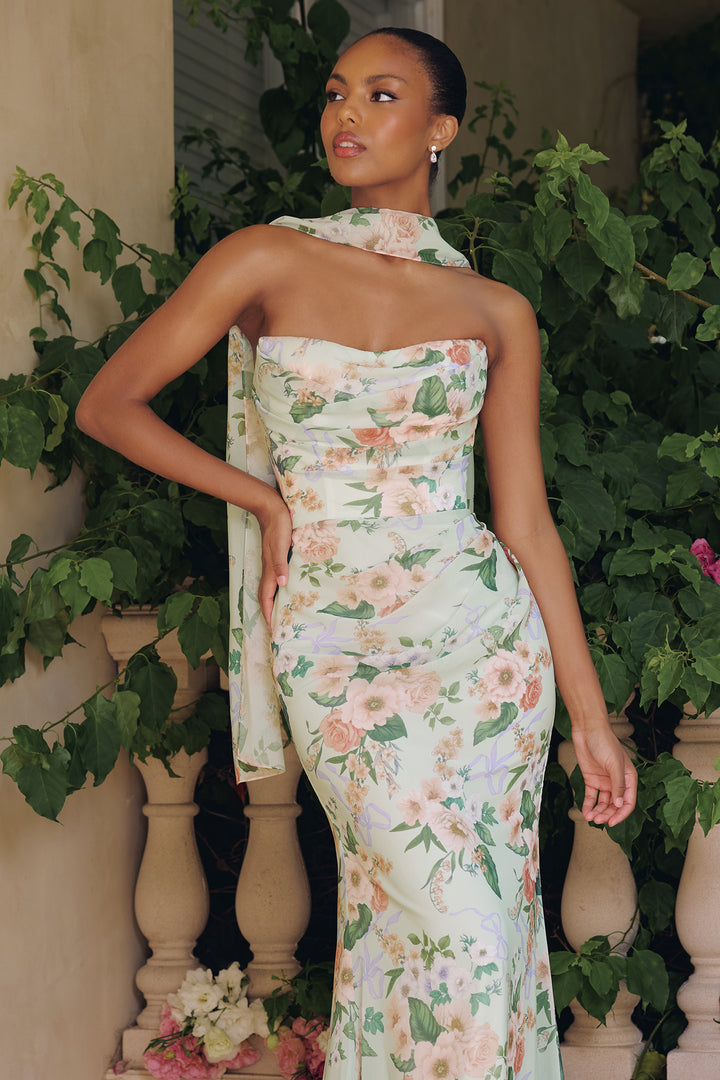 Amoris T718 Floral Chiffon Evening Gown with Flared Hem