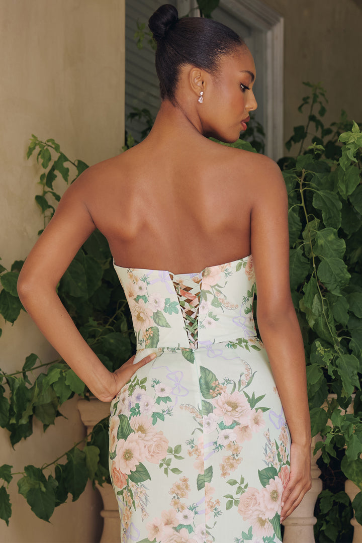 Amoris T718 Floral Chiffon Evening Gown with Flared Hem