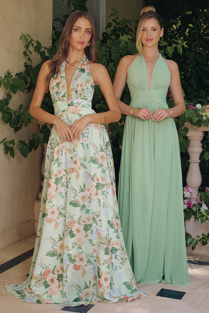 Amoris T719 Floral A-Line Evening Gown with Plunging Neckline