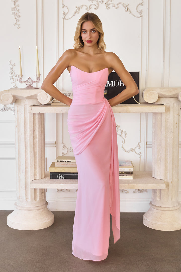 Amoris T726 Evening Gown with Strapless Neckline in Chiffon