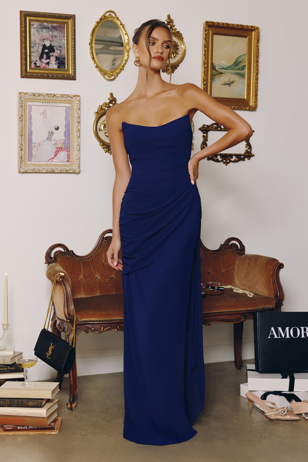 Amoris T726 Evening Gown with Strapless Neckline in Chiffon