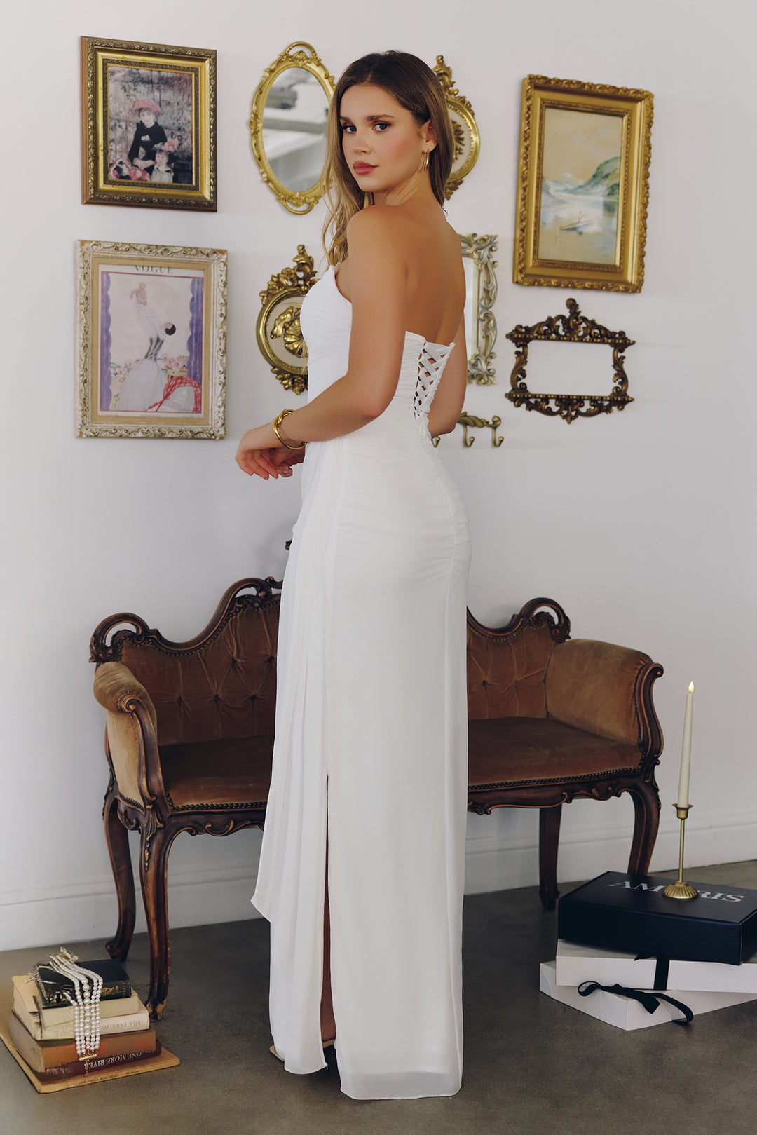 Amoris T726W Draped Strapless With Sash Wedding Gown