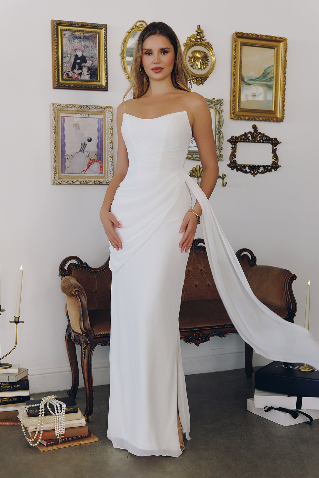Amoris T726W Draped Strapless With Sash Wedding Gown