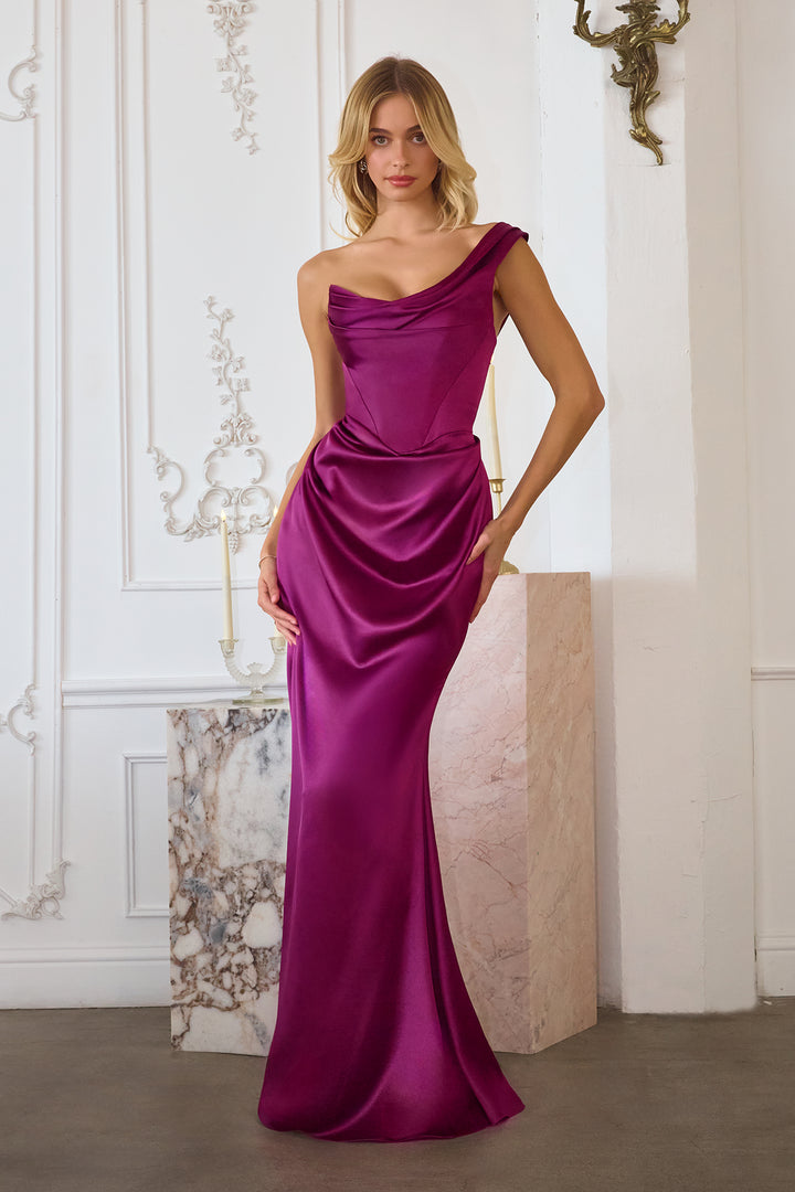 Amoris T727 Evening Gown with One-Shoulder Neckline