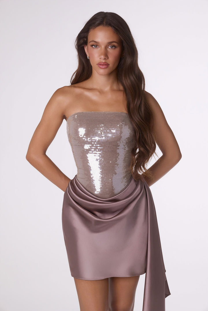 Amoris T734 Strapless Mini Cocktail Dress with Sequin Bodice