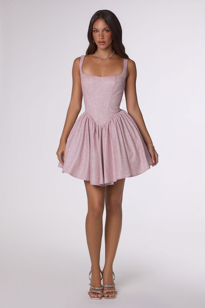 Amoris T738 Fit-and-Flare Mini Cocktail Dress with Square Neckline