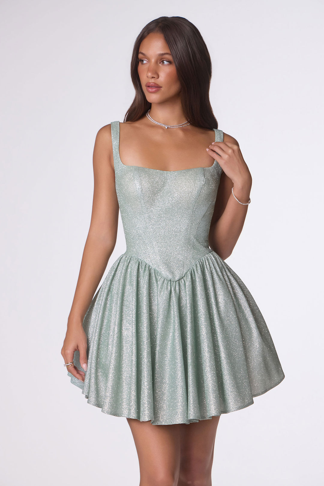 Amoris T738 Fit-and-Flare Mini Cocktail Dress with Square Neckline