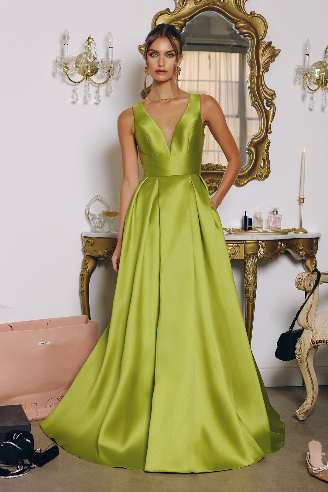Amoris T814 Evening Gown with Deep V-Neckline