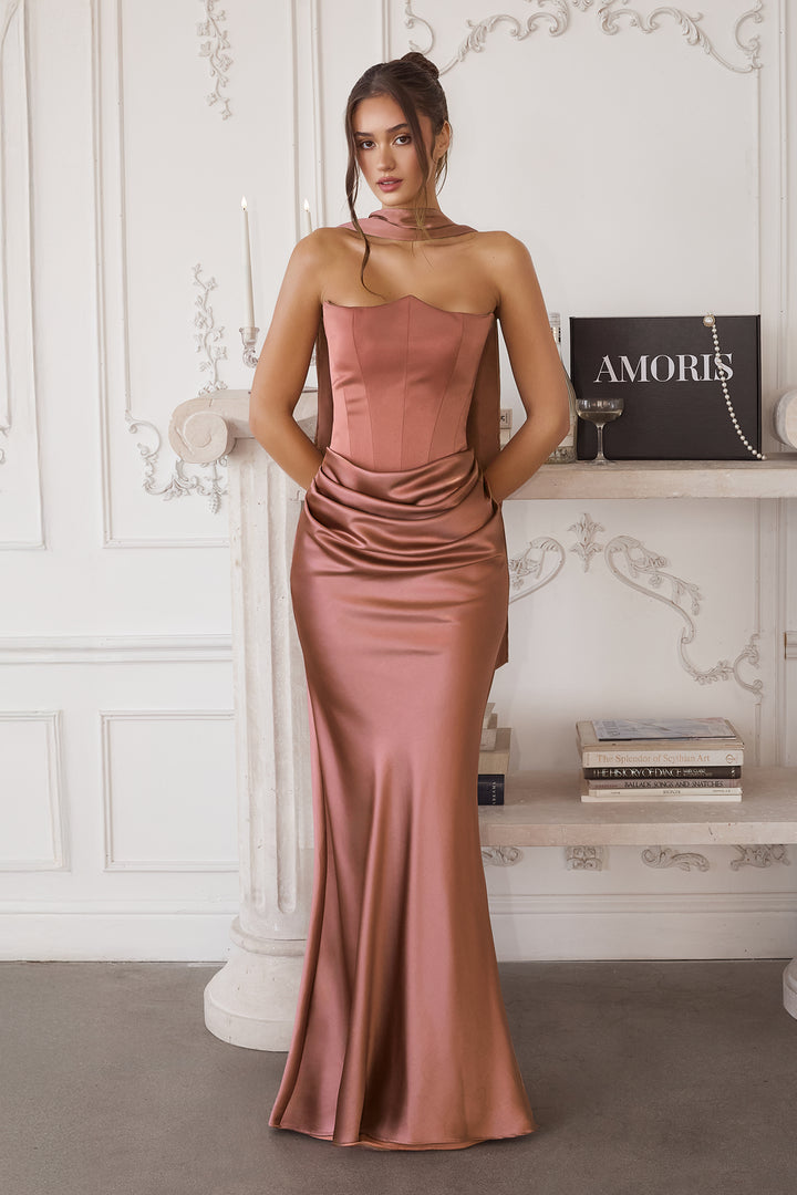 Amoris T816 Strapless Evening Gown with Soft Train