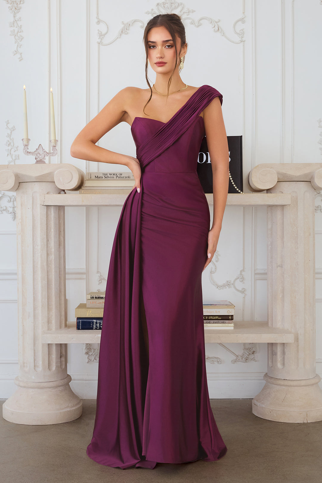 Amoris T817 One-Shoulder Satin Evening Gown with Fitted Silhouette