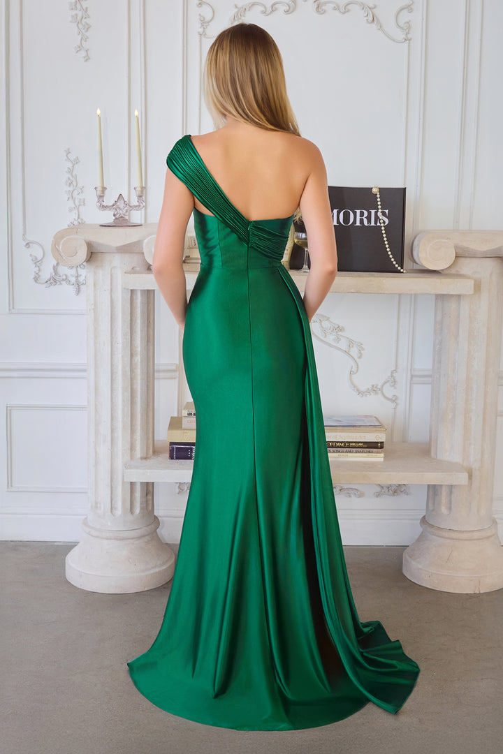 Amoris T817 One-Shoulder Satin Evening Gown with Fitted Silhouette