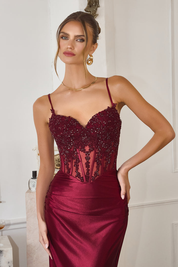 Amoris T819 Evening Gown with Sheer Corset Detailing