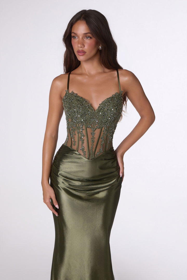 Amoris T819 Evening Gown with Sheer Corset Detailing