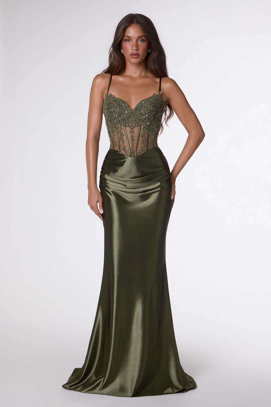 Amoris T819 Evening Gown with Sheer Corset Detailing