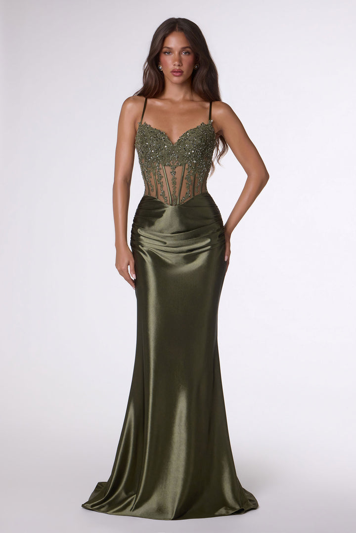 Amoris T819 Evening Gown with Sheer Corset Detailing