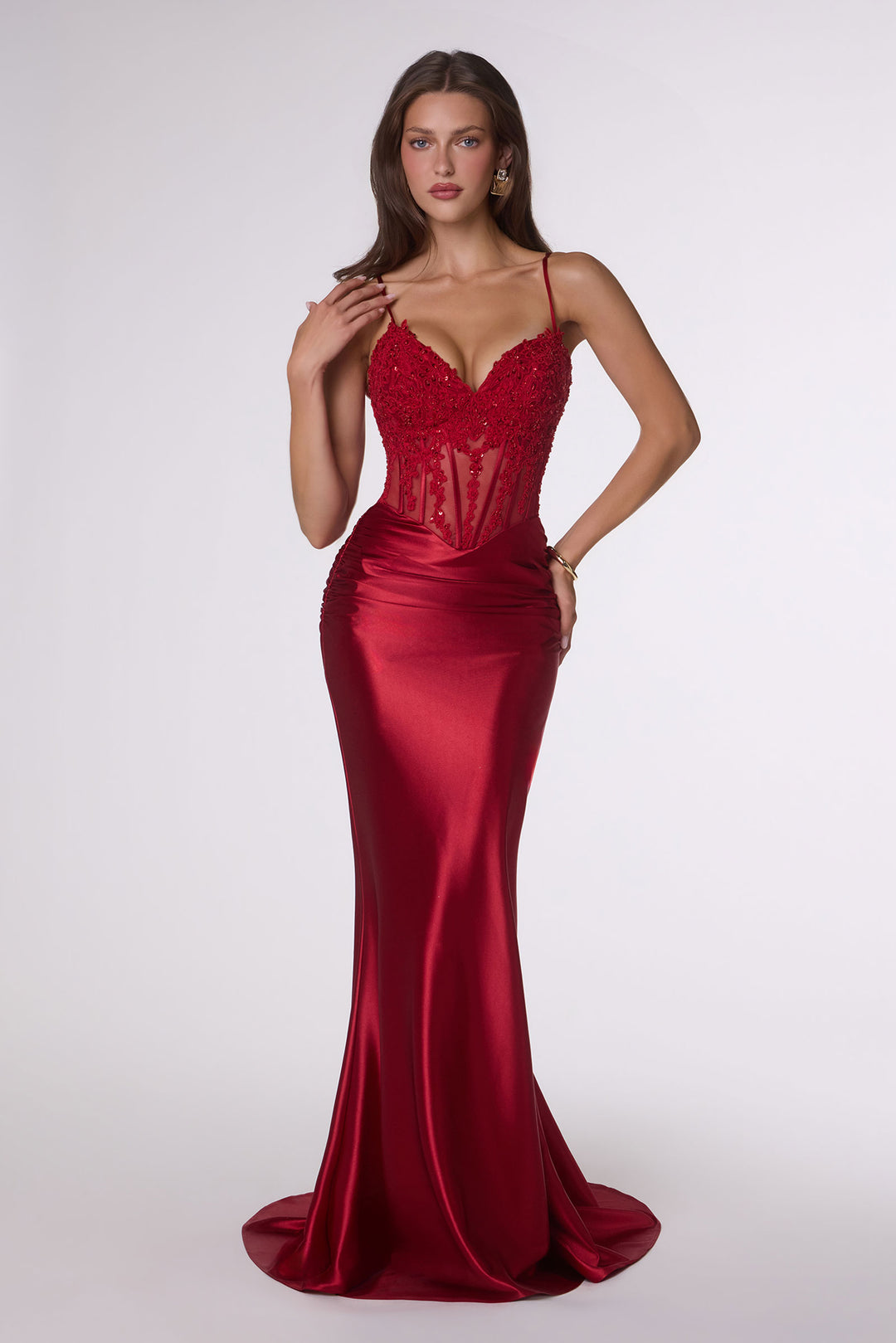 Amoris T819 Evening Gown with Sheer Corset Detailing