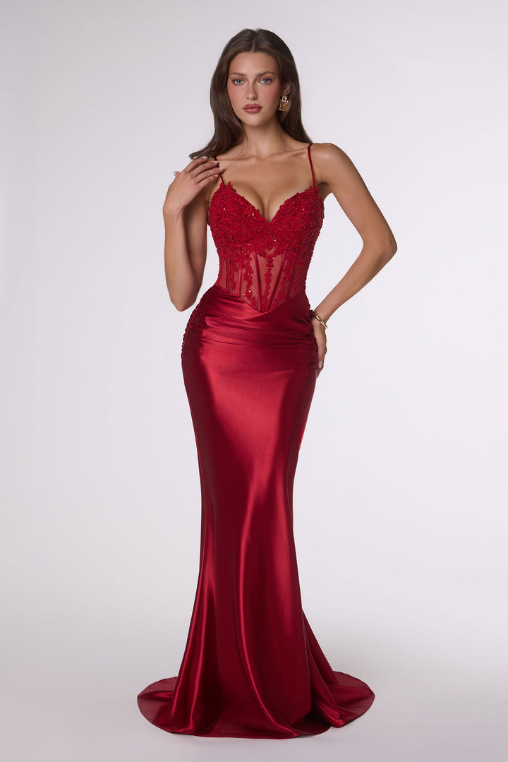 Amoris T819 Evening Gown with Sheer Corset Detailing