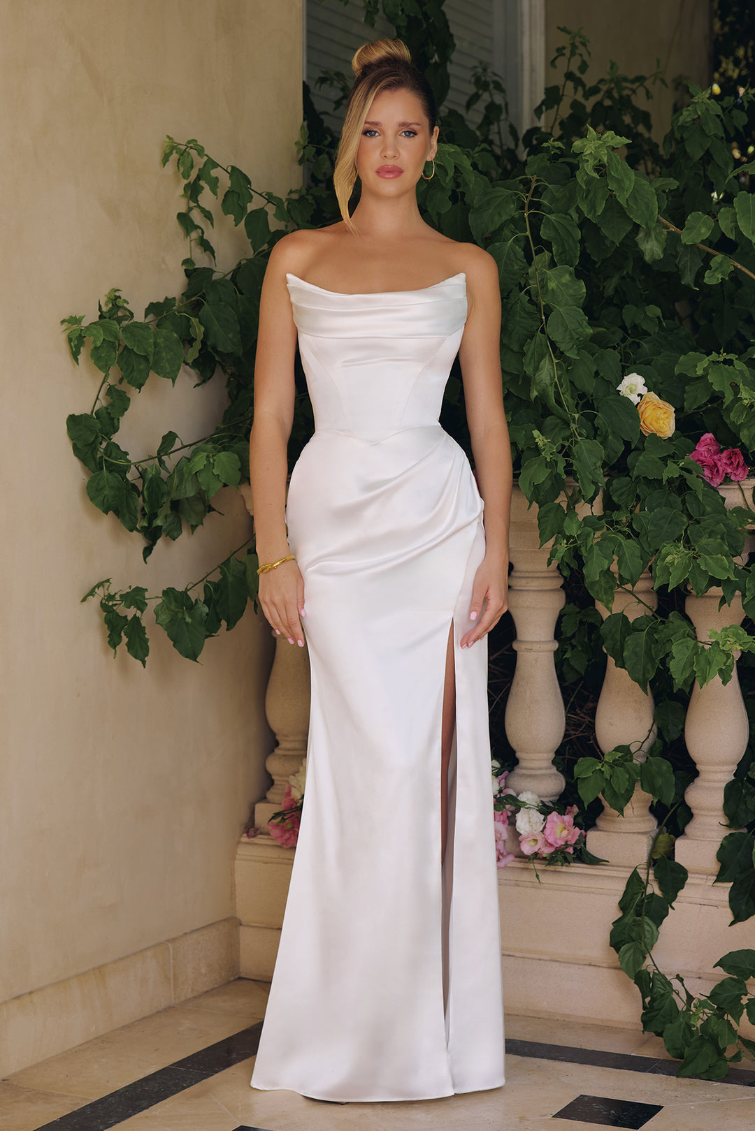Amoris T820W Draped Neckline With Slit Wedding Gown