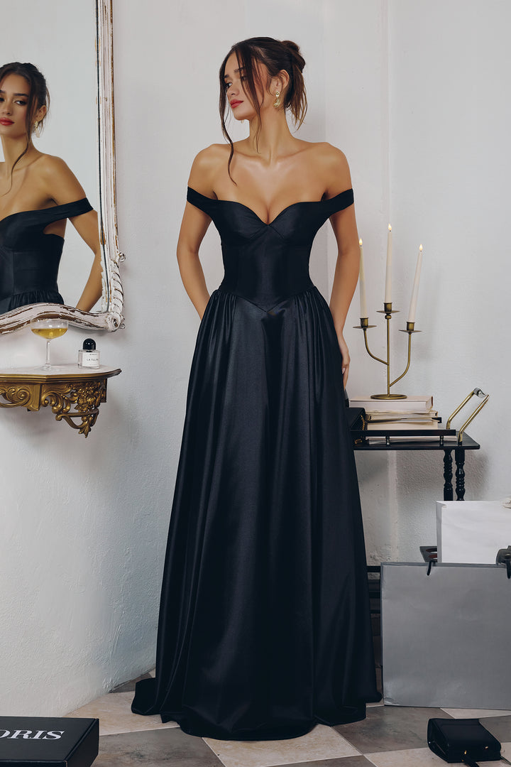 Amoris T821 Evening Gown Off-the-Shoulder Satin Silhouette