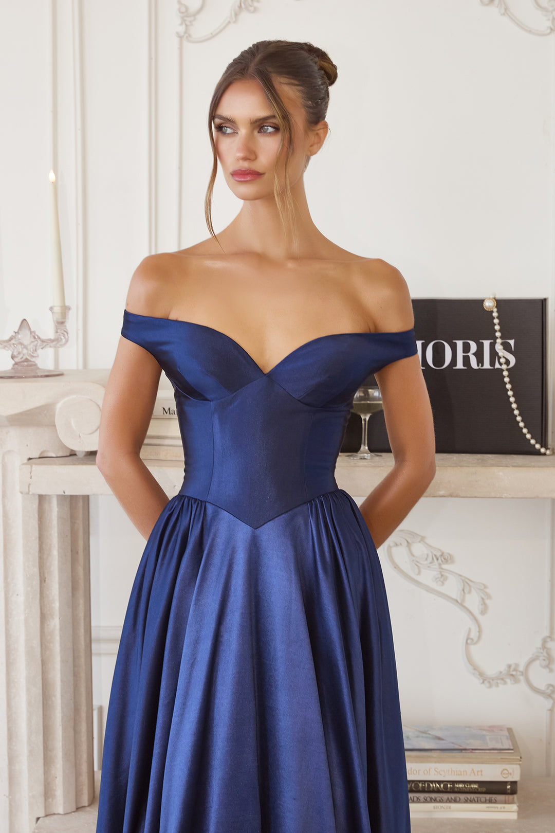 Amoris T821 Evening Gown Off-the-Shoulder Satin Silhouette