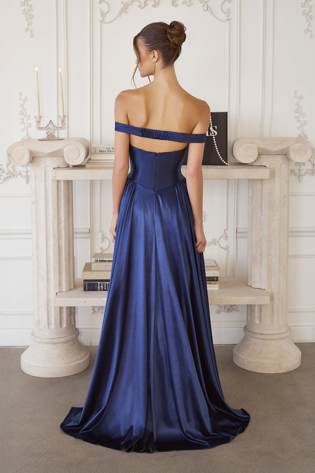 Amoris T821 Evening Gown Off-the-Shoulder Satin Silhouette