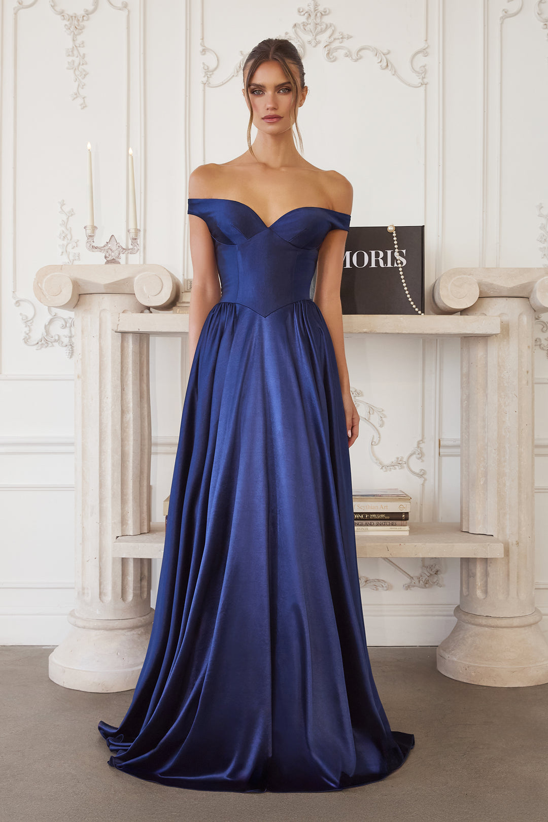 Amoris T821 Evening Gown Off-the-Shoulder Satin Silhouette