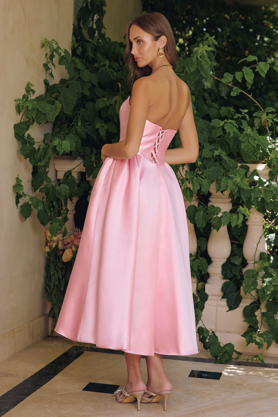 Amoris T822 Elegant Midi Evening Gown with Strapless Neckline