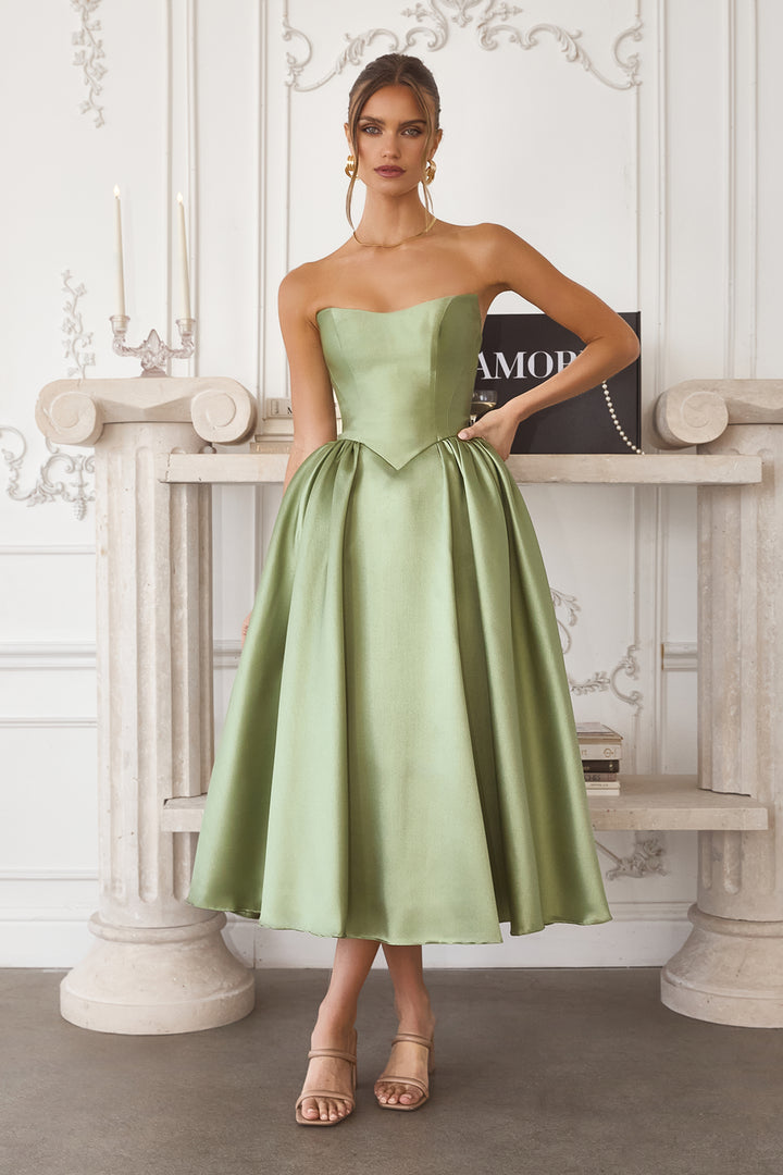 Amoris T822 Elegant Midi Evening Gown with Strapless Neckline