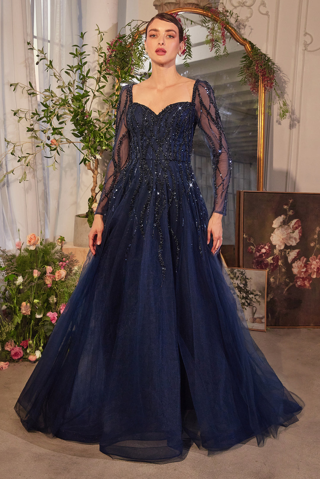 ANDREA & LEO A1367 Sequin Embellished Long Sleeve A-Line Dress The Gown Galleria ANDREA & LEO A1367 Sequin Embellished Long Sleeve A-Line Dress The Gown Galleria