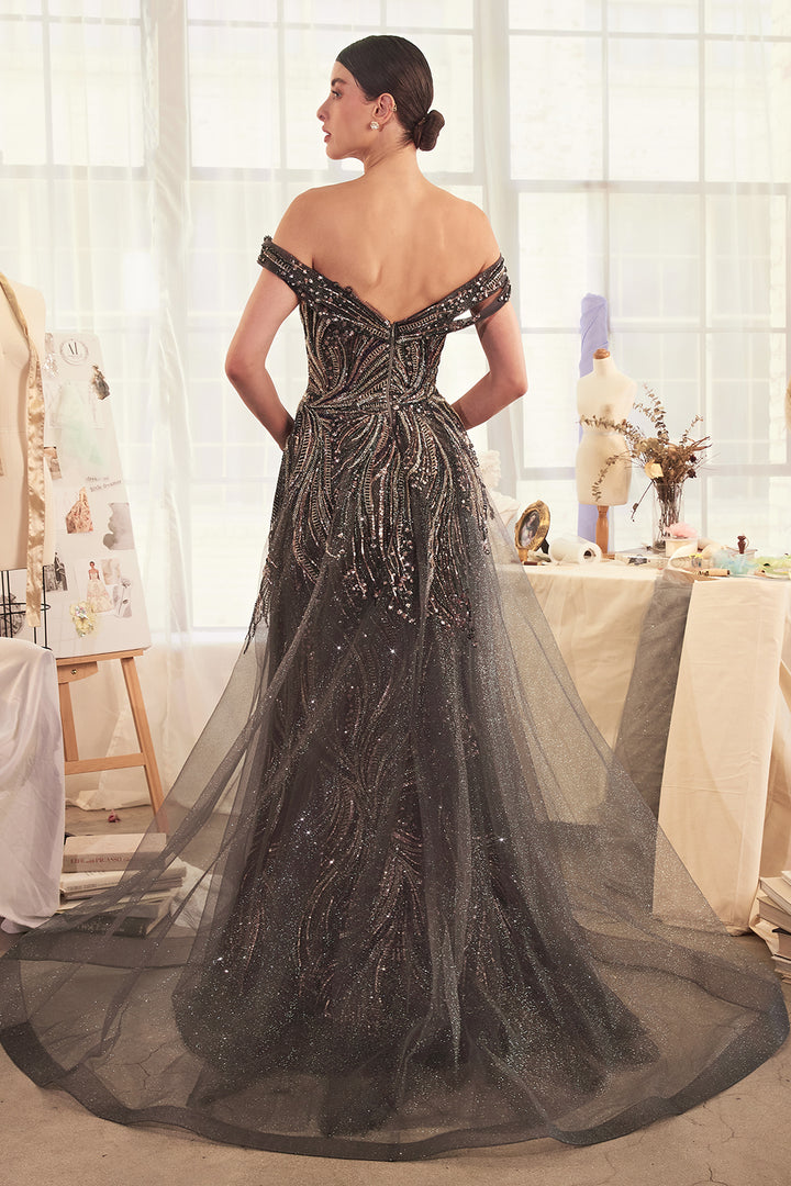 ANDREA & LEO A1375 Off The Shoulder Beaded Gown & Overskirt