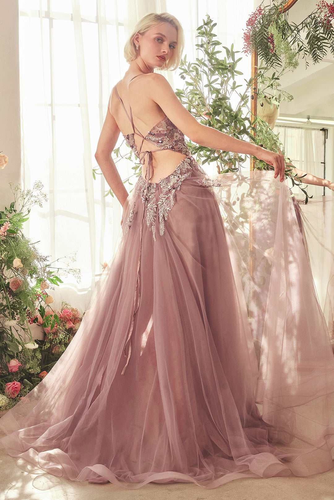 ANDREA & LEO A1419 English Violet A-Line Layered Tulle Gown Of Whimsy The Gown Galleria ANDREA & LEO A1419 English Violet A-Line Layered Tulle Gown Of Whimsy The Gown Galleria
