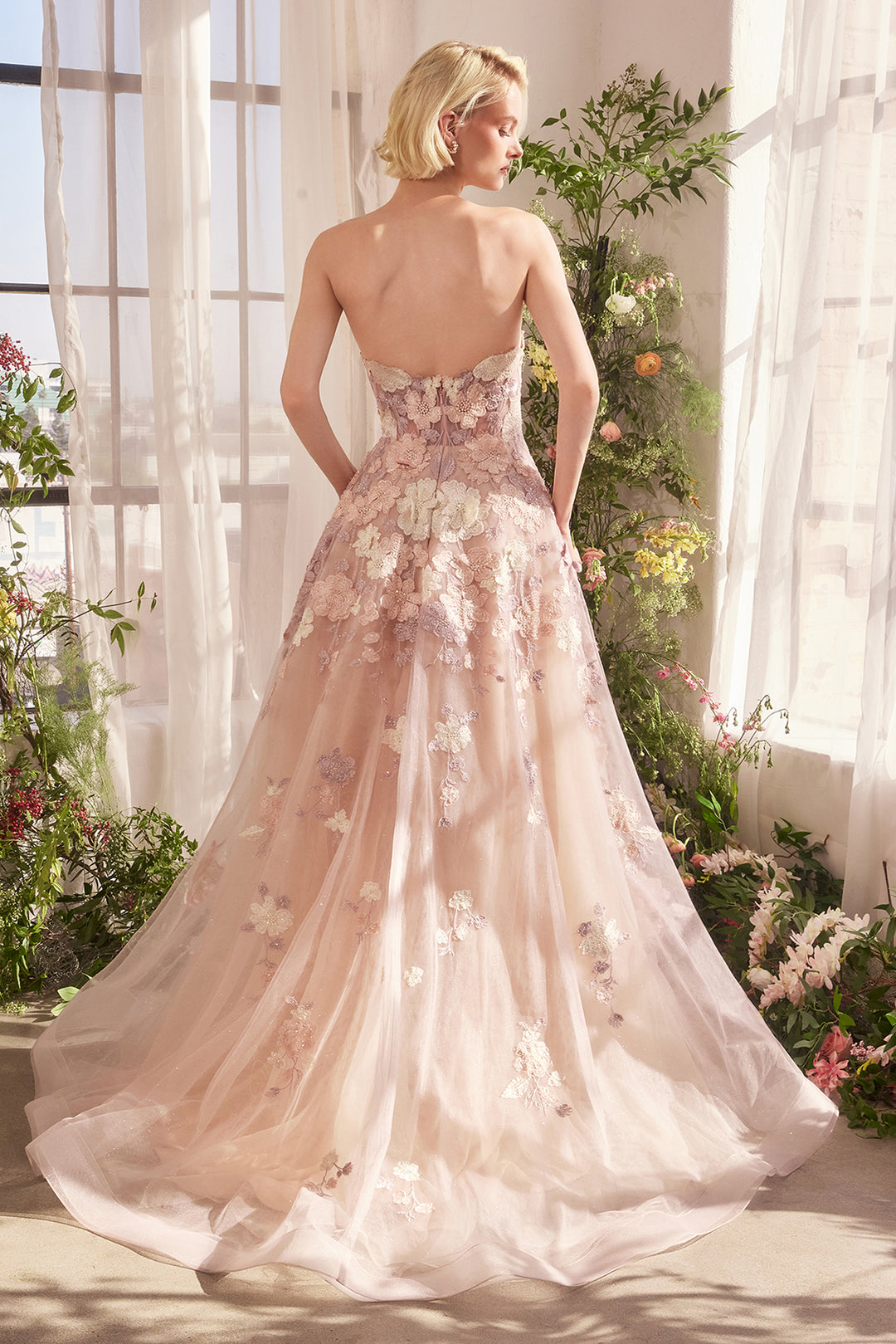 ANDREA & LEO A1453 Spring Floral Applique A-Line Gown The Gown Galleria ANDREA & LEO A1453 Spring Floral Applique A-Line Gown The Gown Galleria