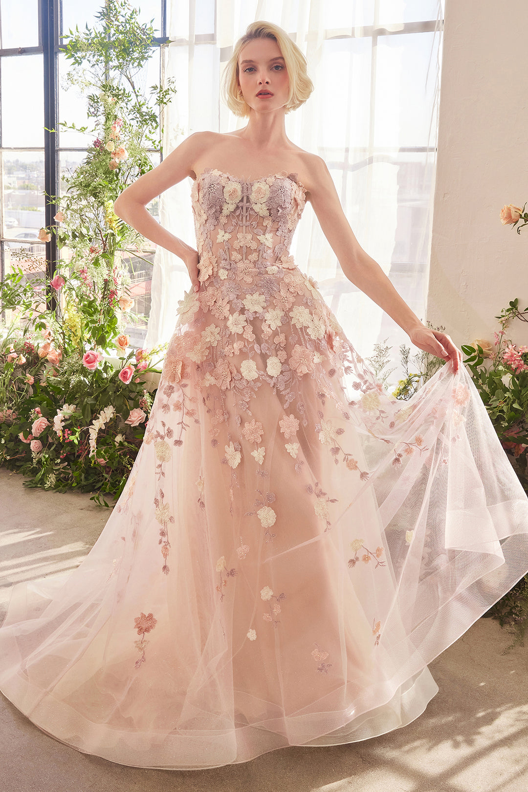 ANDREA & LEO A1453 Spring Floral Applique A-Line Gown – The Gown Galleria ANDREA & LEO A1453 Spring Floral Applique A-Line Gown – The Gown Galleria