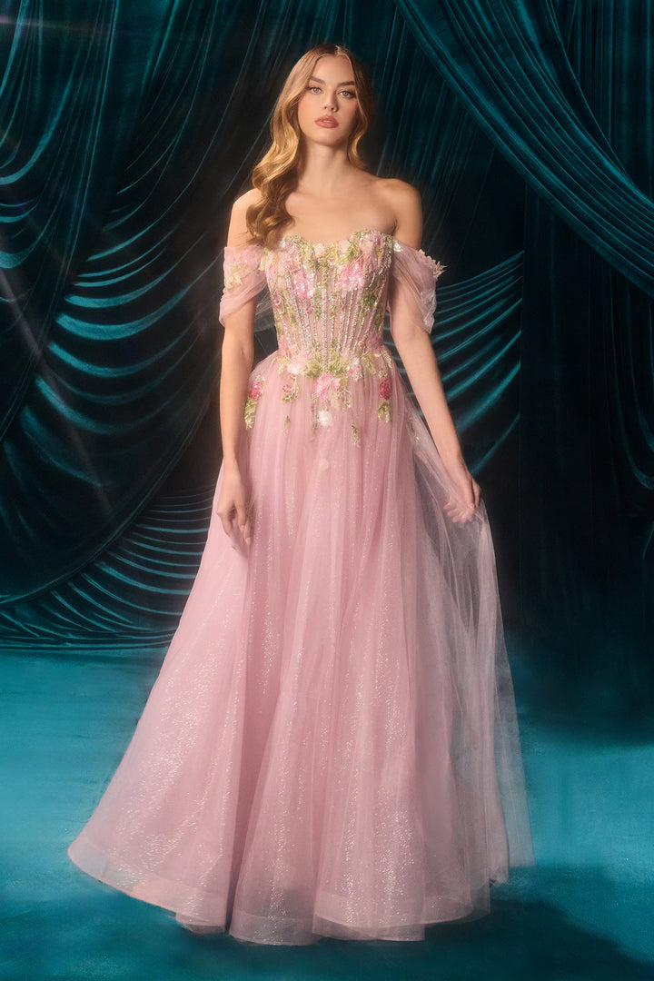 Andrea & Leo A1479 Off-the-Shoulder Evening Gown with Tulle