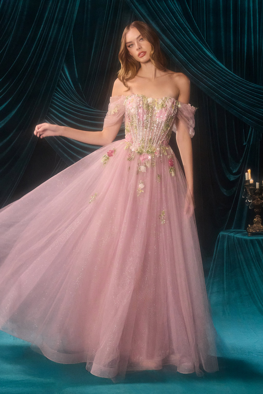 Andrea & Leo A1479 Off-the-Shoulder Evening Gown with Tulle
