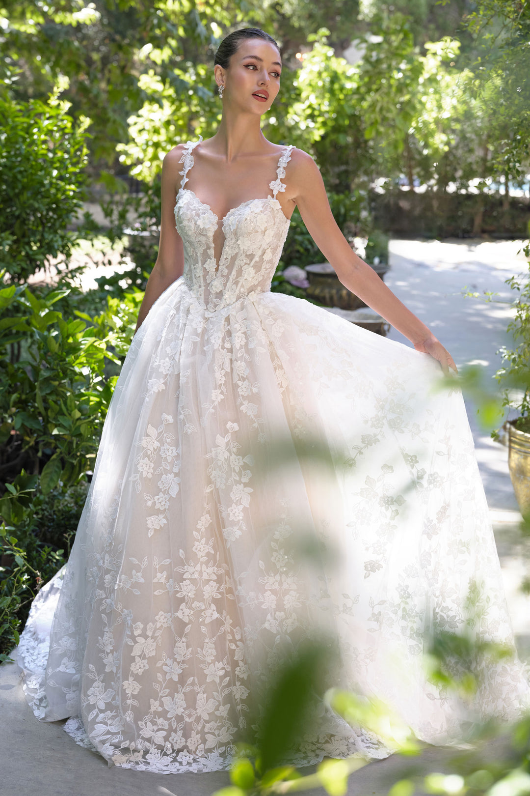 Andrea & Leo WL058 Evening Gown with Plunging Illusion Neckline