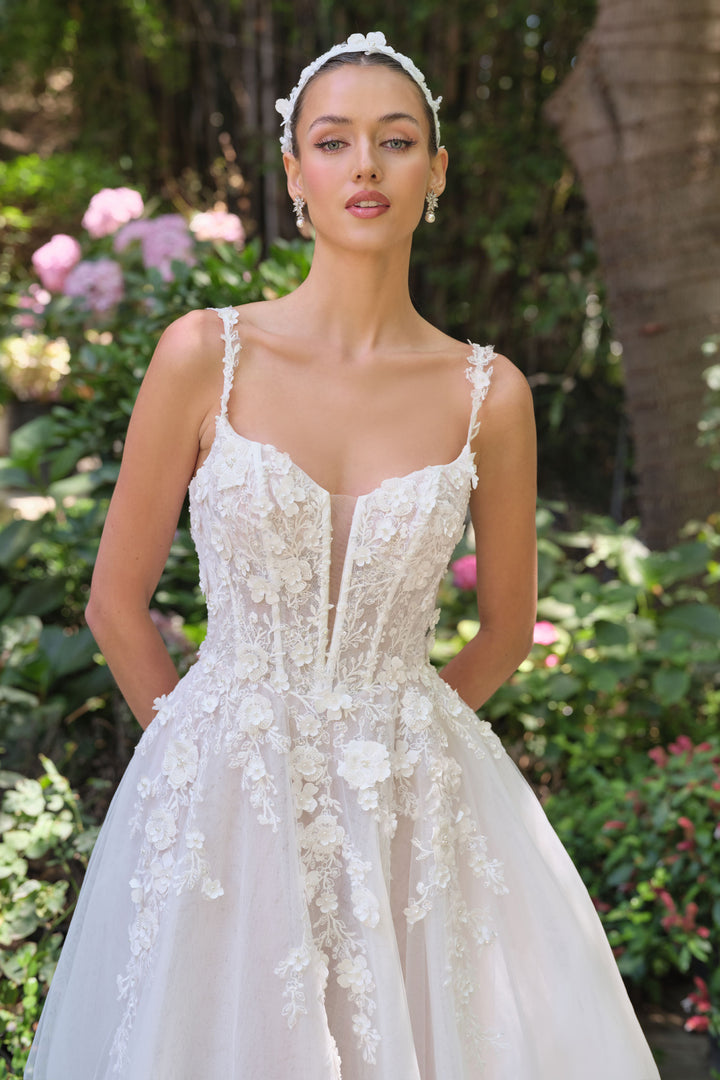 Andrea & Leo WL063 A-Line Evening Gown with Plunging Neckline