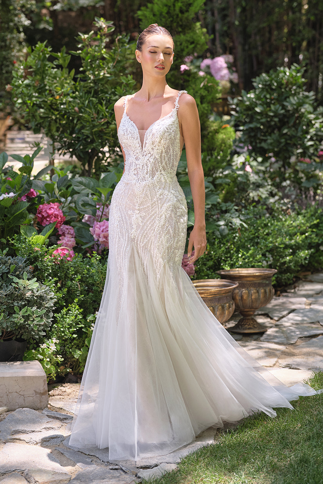 Andrea & Leo WL066 Evening Gown with Deep Illusion Neckline