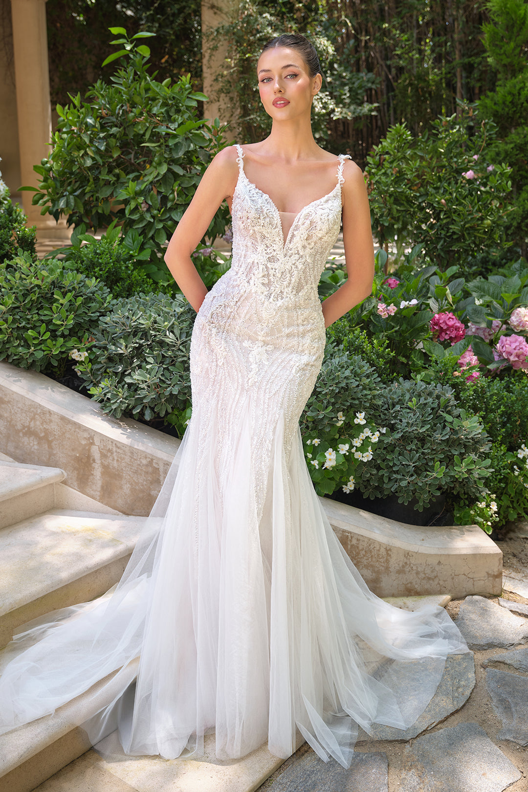 Andrea & Leo WL066 Evening Gown with Deep Illusion Neckline