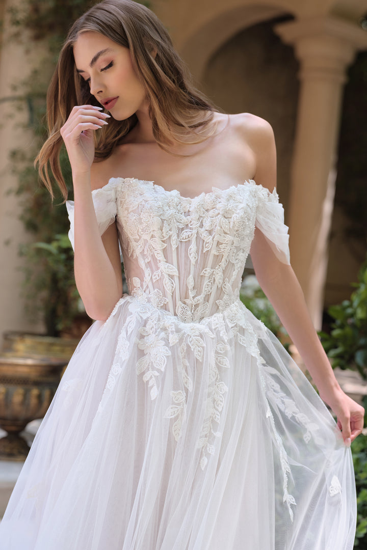 Andrea & Leo WL089 A-Line Evening Gown with Off-the-Shoulder Neckline