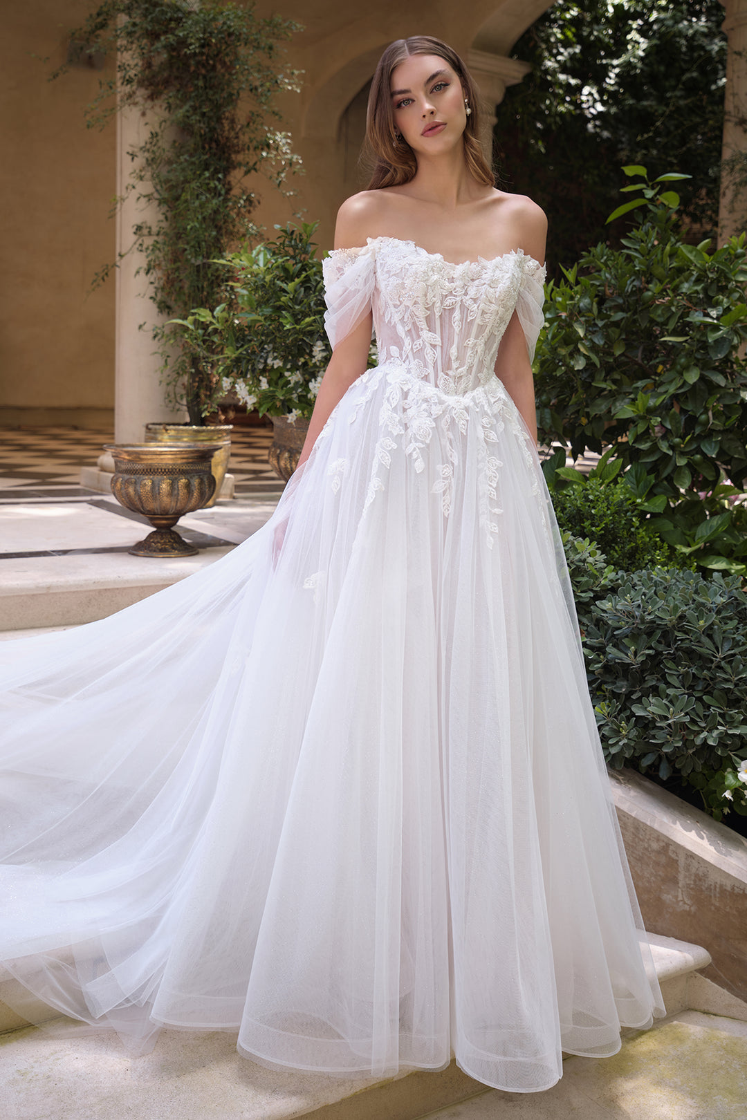 Andrea & Leo WL089 A-Line Evening Gown with Off-the-Shoulder Neckline