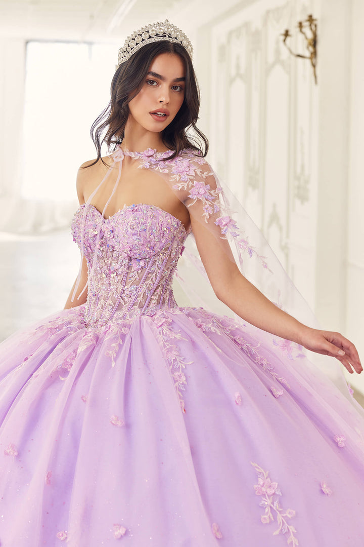 CINDERELLA DIVINE 15723 Strapless Quinceanera Ball Gown With Removable Caplet