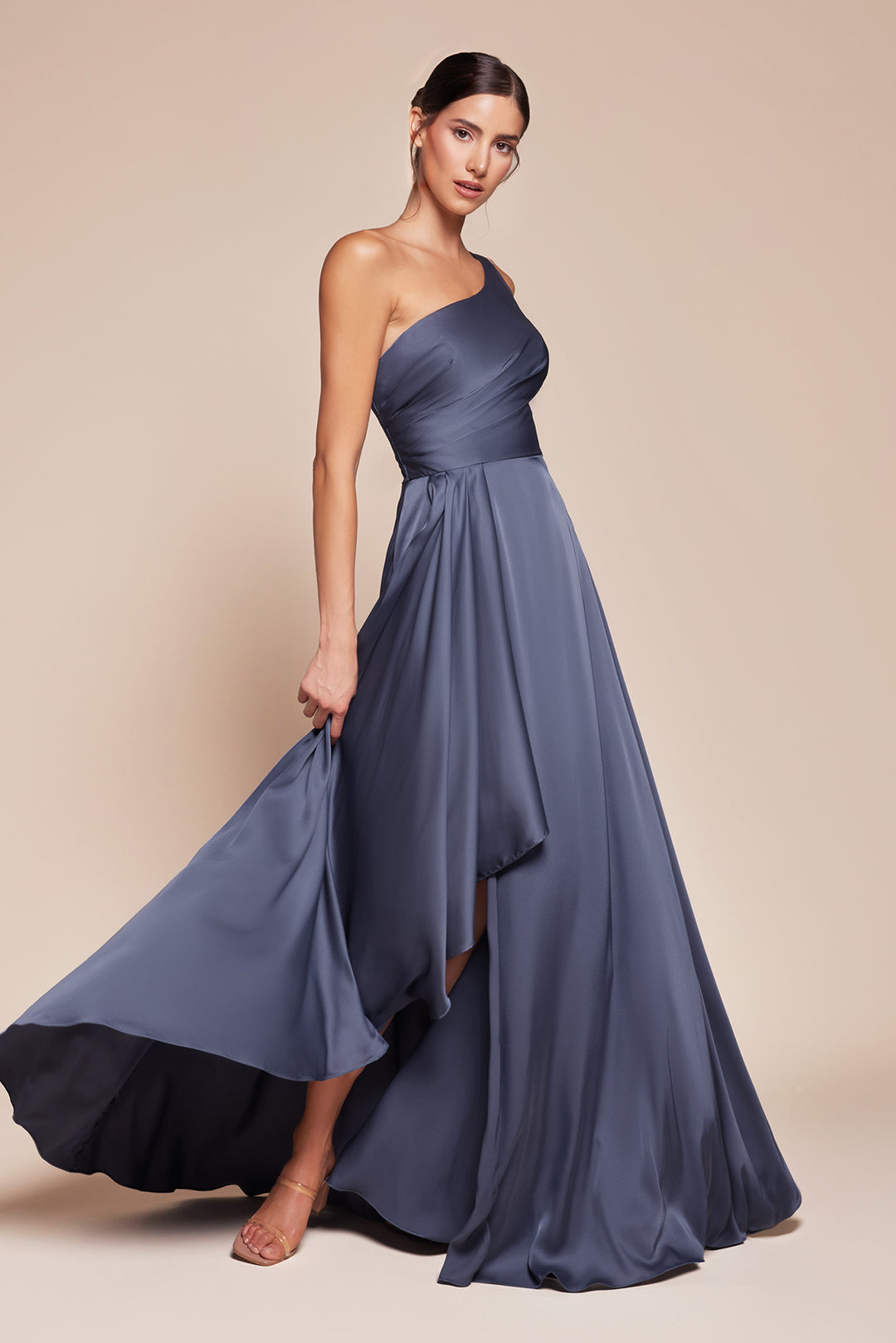 CINDERELLA DIVINE 7450 One Shoulder Satin A-Line Dress – The Gown Galleria