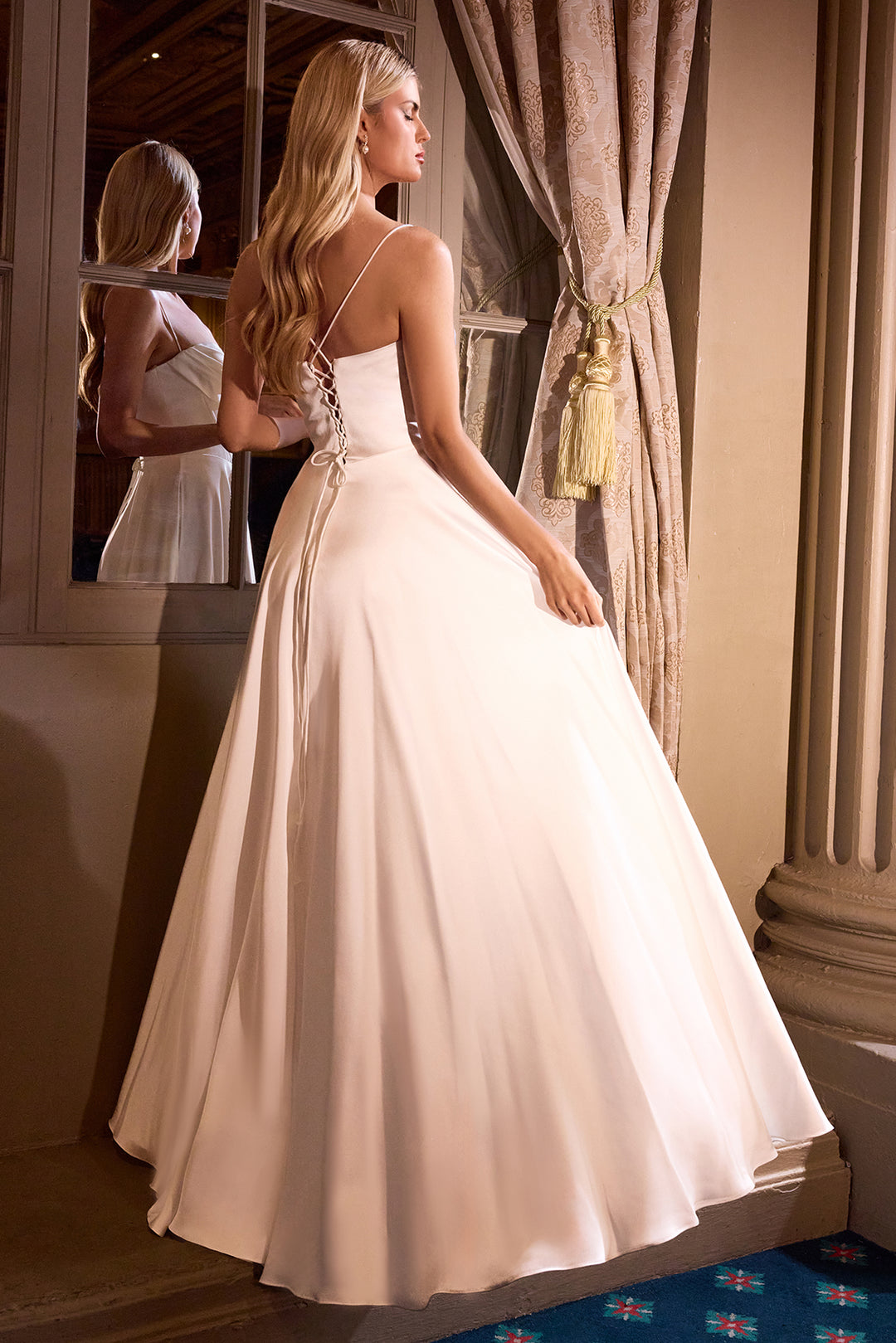 Cinderella Divine 7481W A-Line Evening Gown with Pleated Neckline