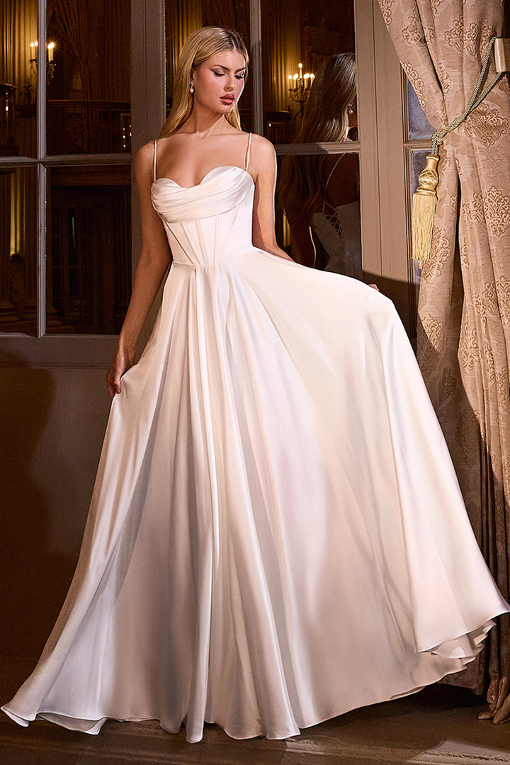 Cinderella Divine 7481W A-Line Evening Gown with Pleated Neckline